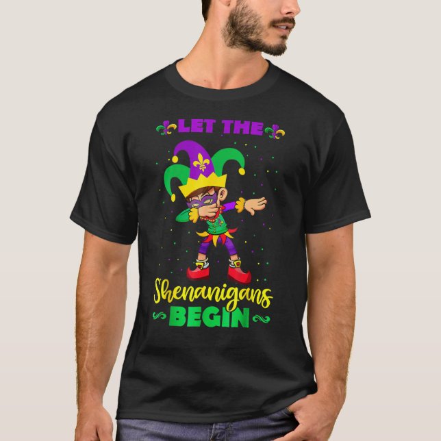 T-shirt Let The Shenanigans Begin Dabbing Boy Jester Mardi (Devant)