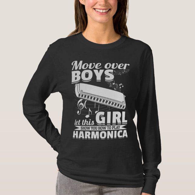 T-shirt Let This Girl Show You How To Play Harmonica Music (Devant)