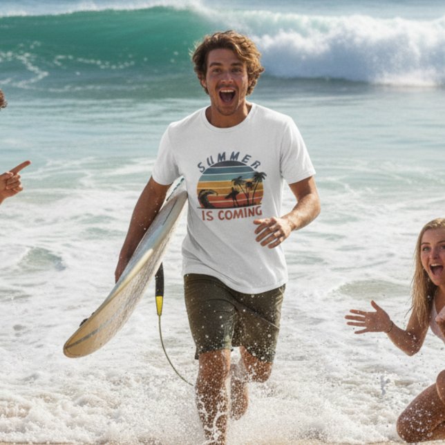 T-shirt L'été arrive les années 70 palmier à rayures vinta (Créateur téléchargé)