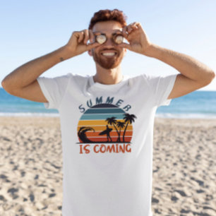 T-shirt L'été arrive les années 70 palmier à rayures vinta