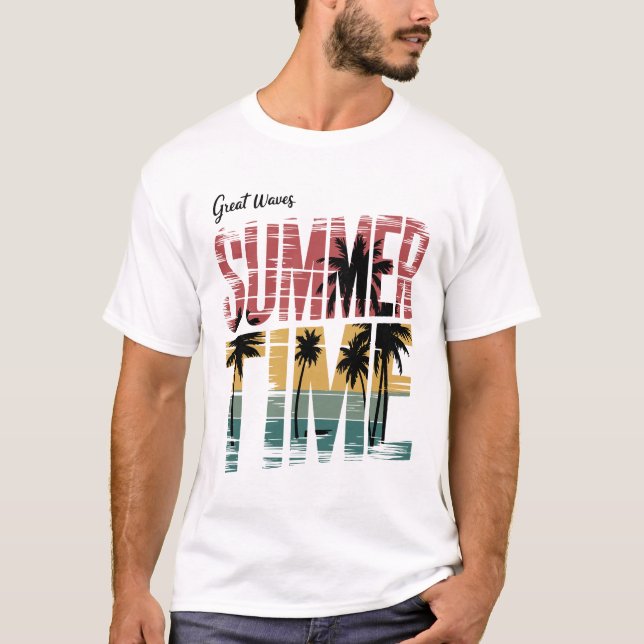 T-shirt L'ÉTÉ - Graphisme Rétro de Palmiers au Coucher de  (Devant)