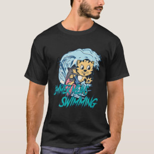 T-shirt L'Été Signifie Nager - Chat Avec Surf Et Wav