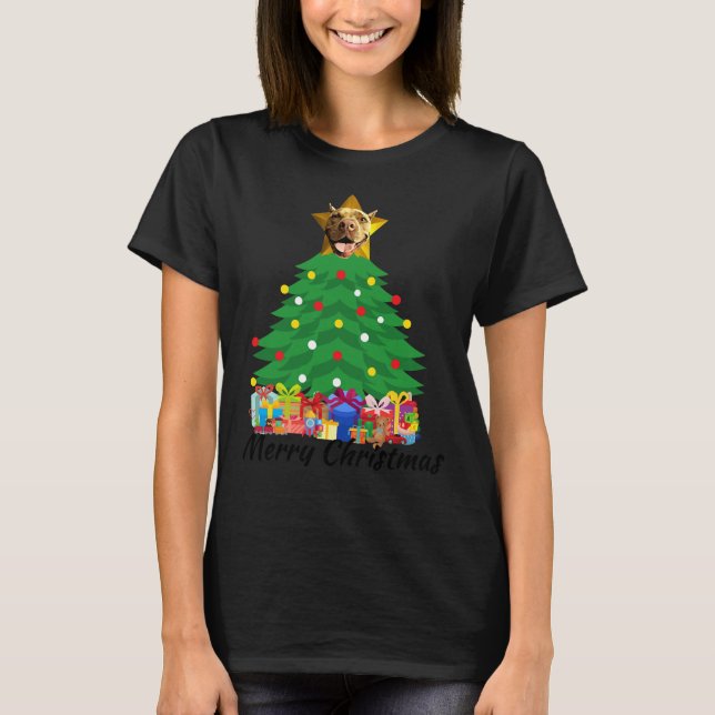 T-shirt L'étoile Pitbull de l'arbre de Noël (Devant)