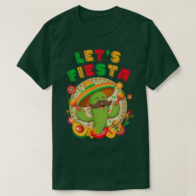 T-shirt Lets Fiesta Cinco De Mayo Avec Guitare Cactus Somb (Design devant)
