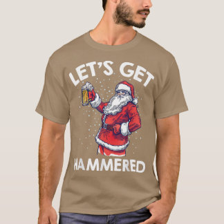 T-shirt Let's Get Drunk Beer Drinking Santa Claus Funny Ch