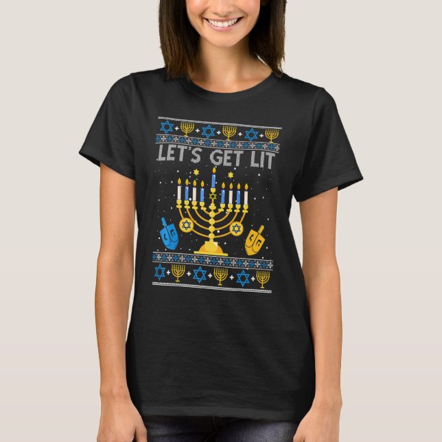 T-shirt Let's Get Lit Chanukah Hanukkah  Christmas Ugly Sw (Devant)