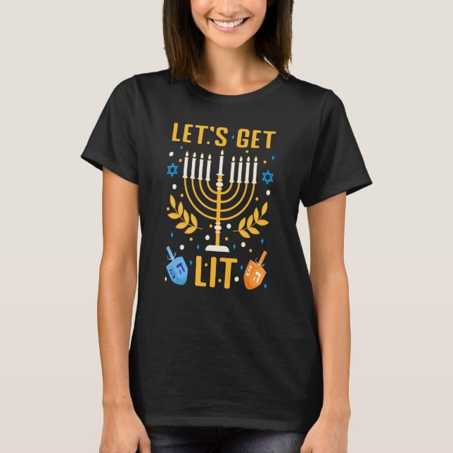 T-shirt Let's Get Lit Hanukkah Jewish Menorah Holiday Chan (Devant)