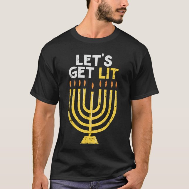 T-shirt Lets Get Lit  Jewish Hanukkah Chanukah Chanukiah f (Devant)