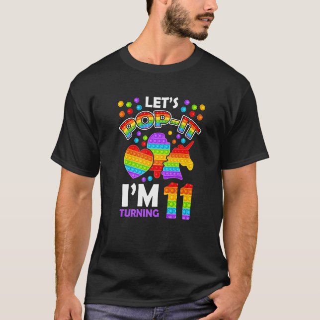 T-shirt Let's Pop It I'm Turning 11 Fidget Toy Rainbow Bir (Devant)