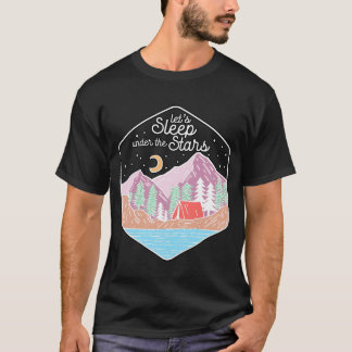T-shirt Lets Sleep Underhe Stars Hiking Nature Camping ret