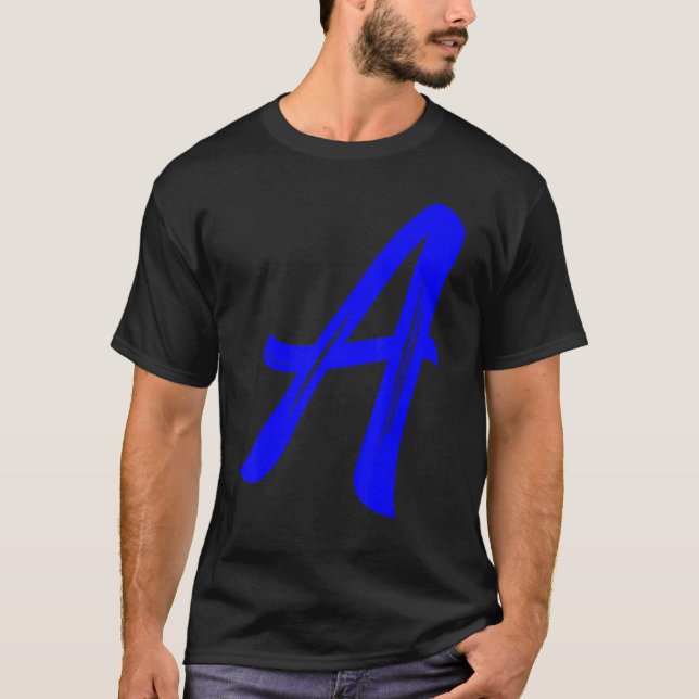 T-shirt Letter A Alphabet Large Blue Graphic Initial (Devant)