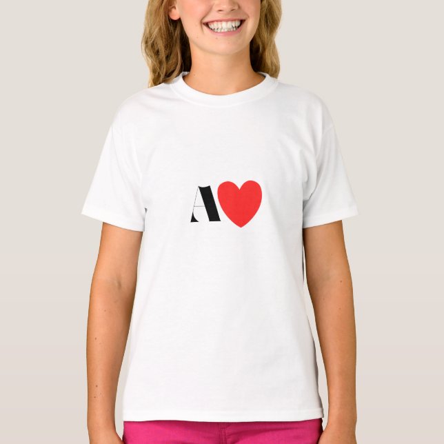 T-shirt Letter A Heart - Valentine Initial Love Design (Devant)