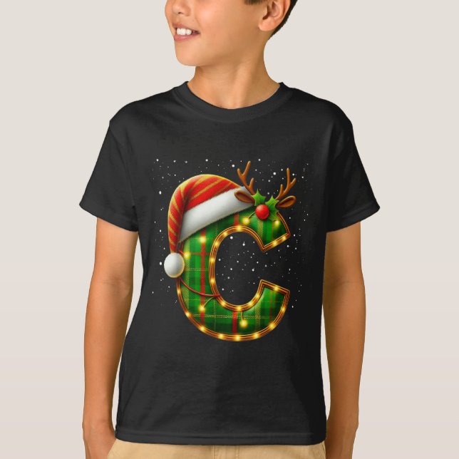 T-shirt Letter C Christmas Plaid Santa Hat Monogram Initia (Devant)