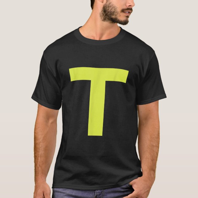 T-shirt Letter T in Yellow on Green Costume Halloween Part (Devant)