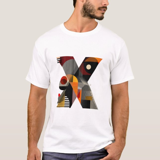 T-shirt Letter X – Modern Geometric Monogram with Stripes (Devant)