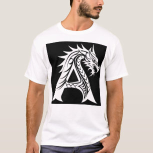 T-shirt Lettre A de style dragon, alphabet du dragon, mono