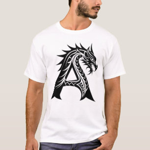 T-shirt Lettre A de style dragon, alphabet du dragon, mono
