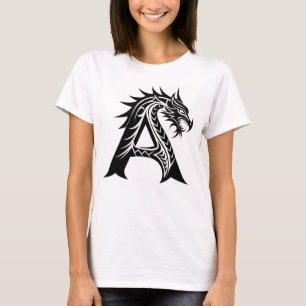 T-shirt Lettre A de style dragon, alphabet du dragon, mono