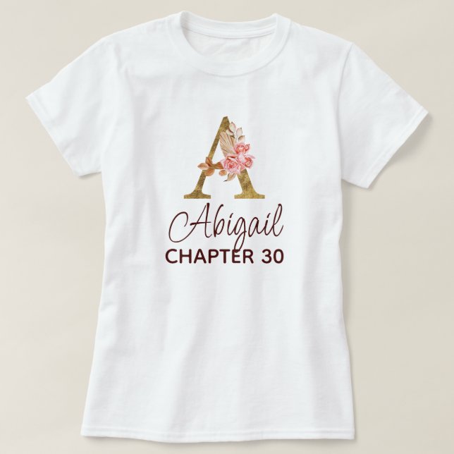 T-shirt Lettre A Monogramme Doré Roses Rose Clair Annivers (Design devant)
