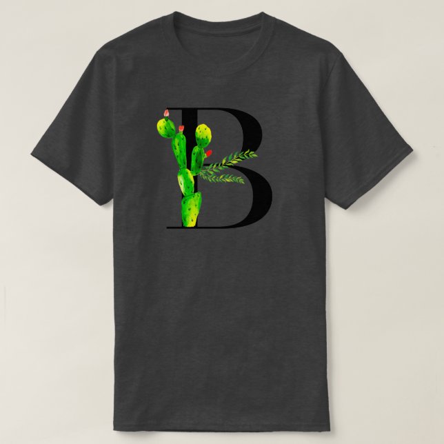 T-shirt Lettre alphabet B avec cactus aquarelle et quitter (Design devant)