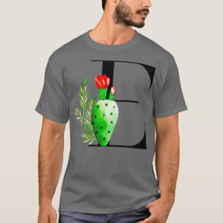 T-shirt Lettre alphabet E avec cactus aquarelle et quitter