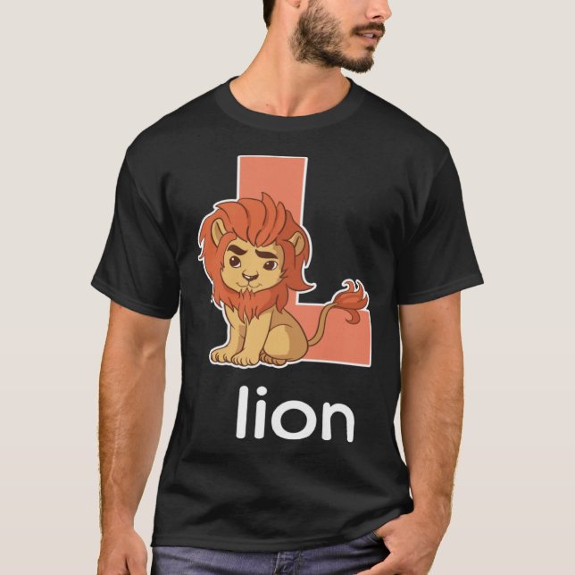 T-shirt Lettre Alphabet Lion mignonne Gros Chats Enfants (Devant)