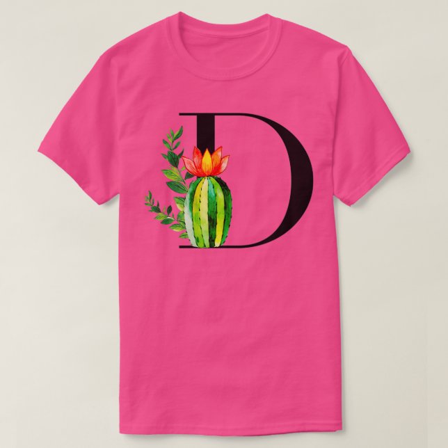 T-shirt Lettre alphabétique D avec cactus d'aquarelle et q (Design devant)