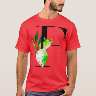 T-shirt Lettre alphabétique F avec cactus d'aquarelle et q