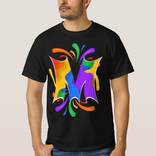 T-shirt Lettre arc-en-ciel M Monogramme Abstrait (Devant)