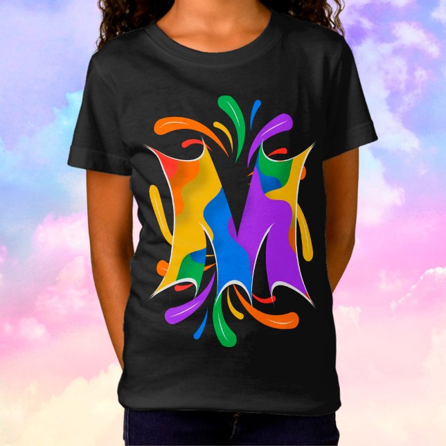 T-Shirt Lettre arc-en-ciel M Monogramme Abstrait (Créateur téléchargé)