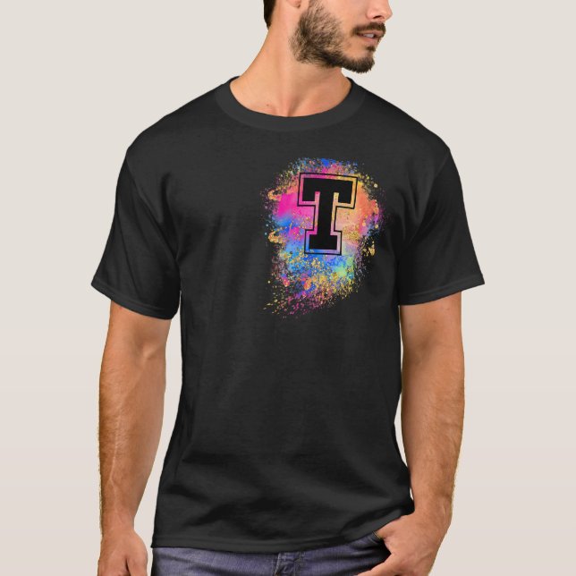 T-shirt Lettre Arc-En-Ciel Monogramme initial rose A (Devant)
