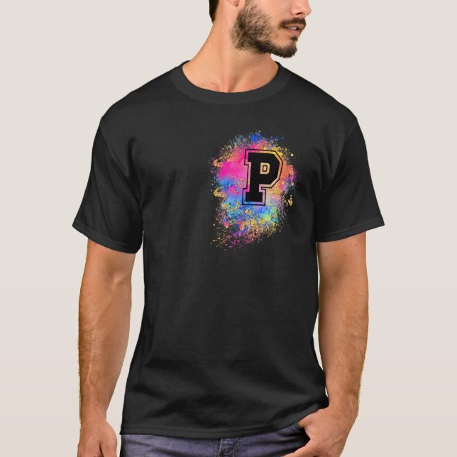 T-shirt LETTRE arc-en-ciel P INITIAL MONOMOBILE ROSE (Devant)