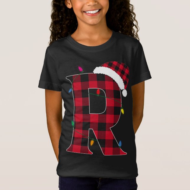 T-Shirt Lettre Awesome R Nom initial Buffalo Plaid Christ (Devant)