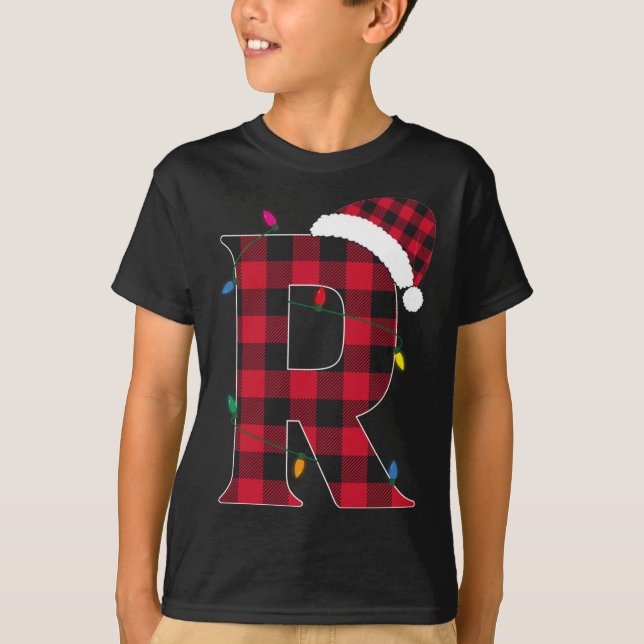 T-shirt Lettre Awesome R Nom initial Buffalo Plaid Christ (Devant)