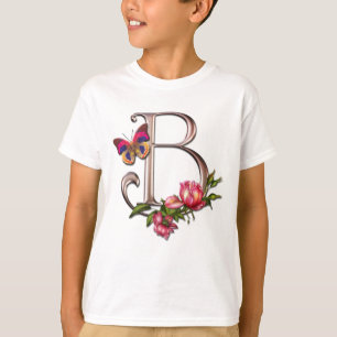 T-SHIRT LETTRE B DE MONOGRAMME AVEC LES ROSES ET LE