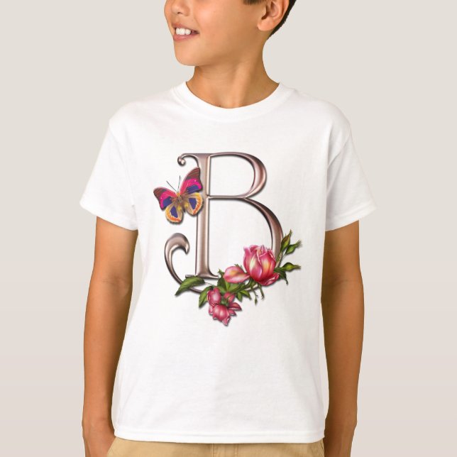 T-SHIRT LETTRE B DE MONOGRAMME AVEC LES ROSES ET LE (Devant)