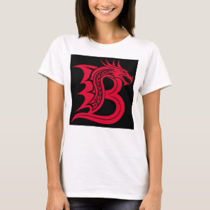 T-shirt Lettre B de style dragon, alphabet du dragon, mono