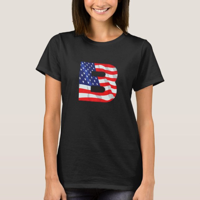 T-shirt Lettre B Majuscule Alphabet Usa American Flag Mono (Devant)