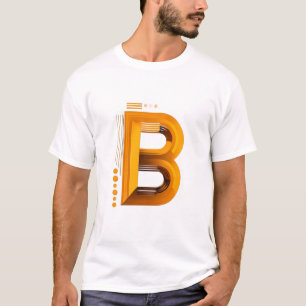 T-shirt Lettre B – Monogramme 3D ambre sur fond noir profo