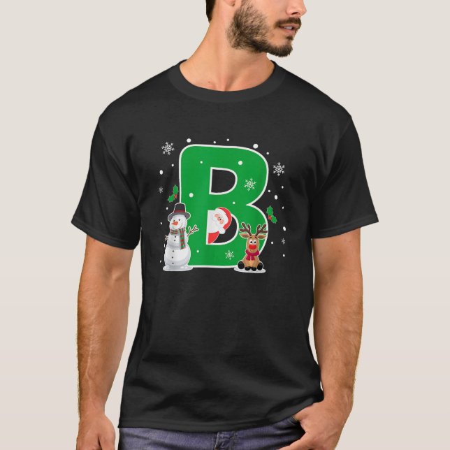 T-shirt Lettre B Nom initial Alphabet Monogramme Père Noël (Devant)
