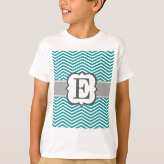 T-shirt Lettre blanche turquoise E Chevron de monogramme
