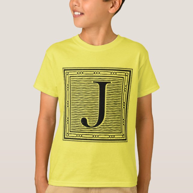 T-shirt Lettre bloc "J" Bois coupé bloc initial (Devant)