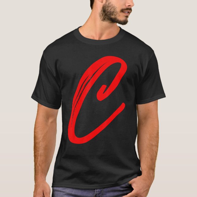 T-shirt Lettre C Alphabet Grande Initiale Graphique Rouge (Devant)