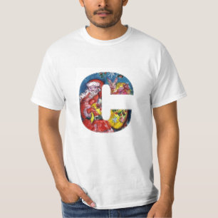 T-SHIRT LETTRE C DE NOËL / PÈRE NOËL AVEC CADEAUX MONOGRAM