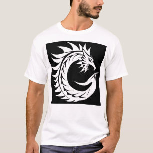 T-shirt Lettre C de style dragon, alphabet du dragon, mono