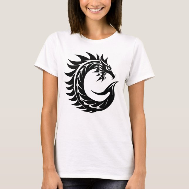 T-shirt Lettre C de style dragon, alphabet du dragon, mono (Devant)