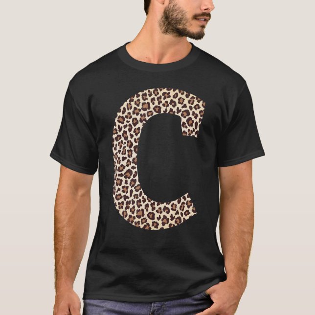T-shirt lettre C léopard imprimé motif nom initial m (Devant)