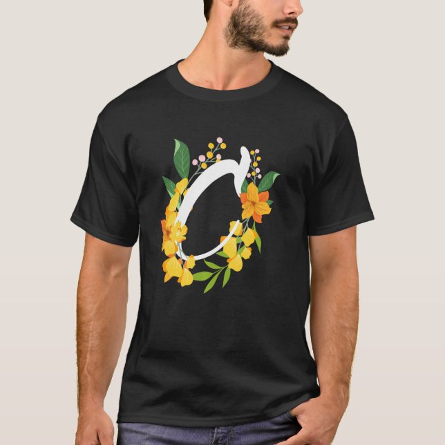 T-shirt Lettre C Majuscule Alphabet Fleurs Monogramme Init (Devant)