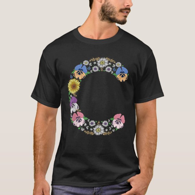 T-shirt Lettre C Pansies initiales de monogramme Alphabet  (Devant)