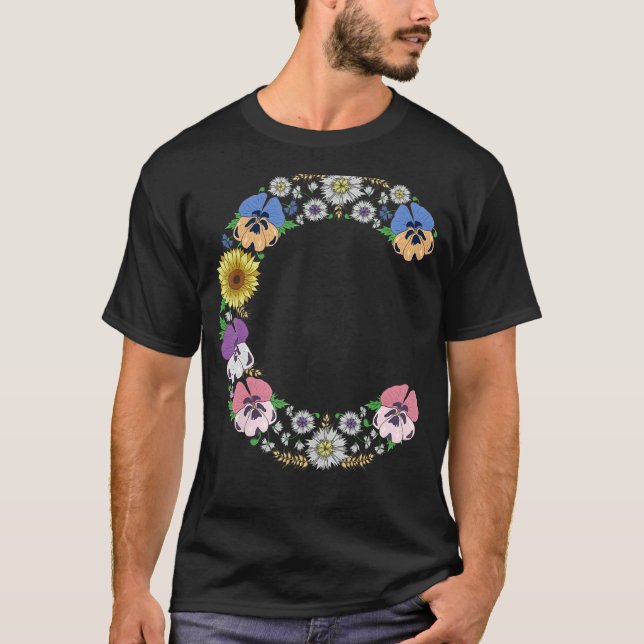 T-shirt Lettre C Pansies initiales de monogramme Alphabet  (Devant)